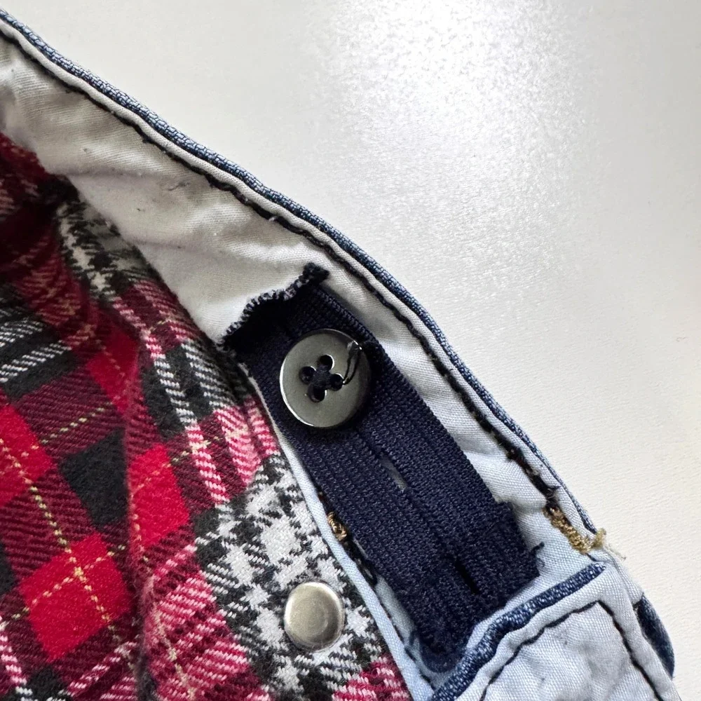 Lands End Flannel Lined Jeans Kids 10 Slim Plaid Straight Leg Adjustable Waist